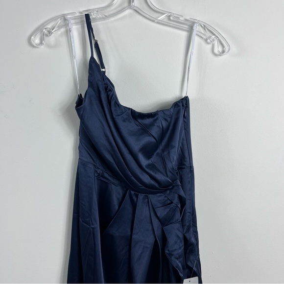 Lulus Law of Attraction Navy Blue One-Shoulder Asymmetrical Midi Dress Size XS - Picture 3 of 5